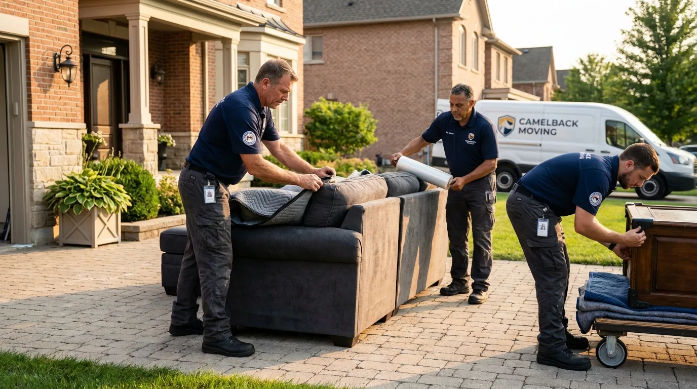 Large estate moving crew wrapping furniture in Atlantic Beach, NC