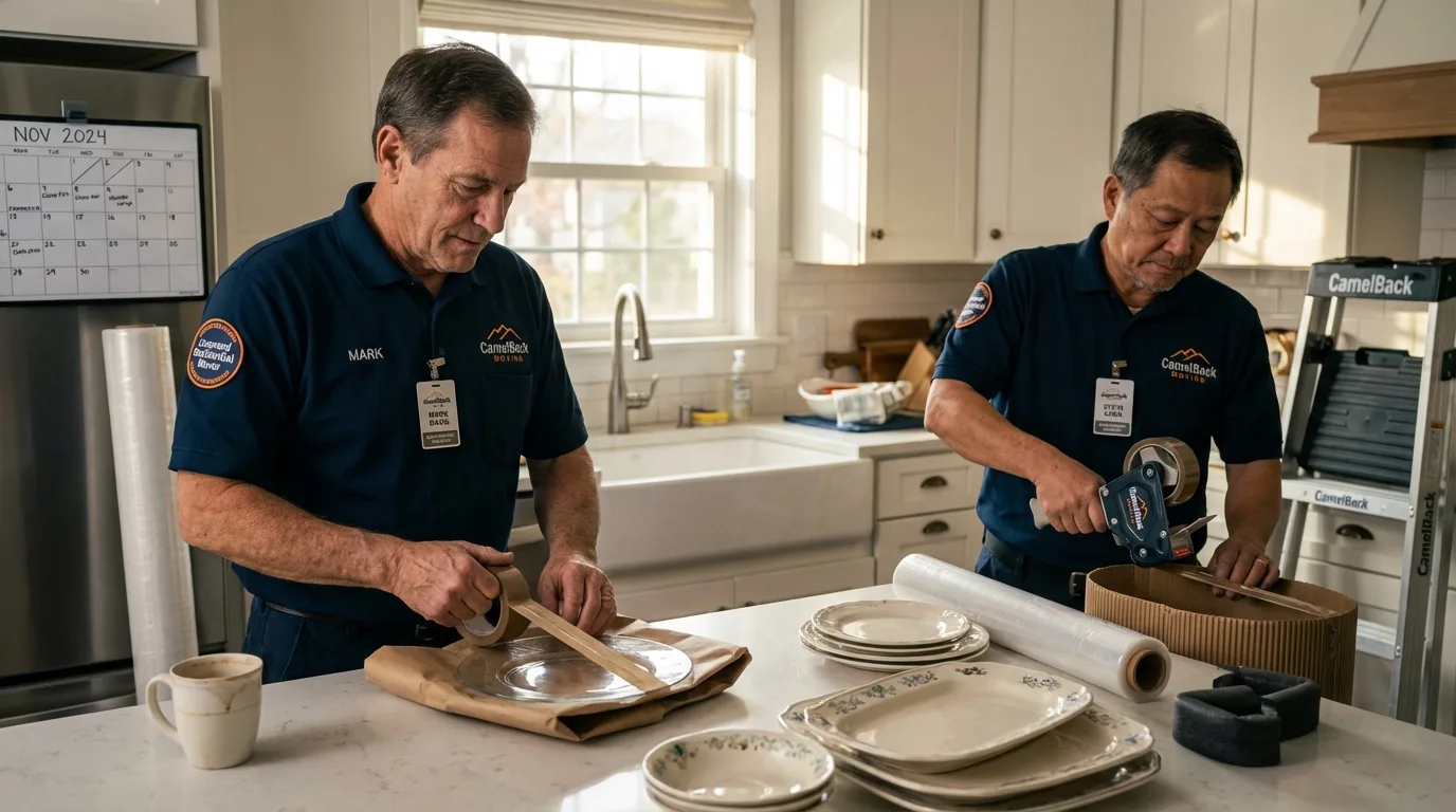 Professional crew packing kitchen dishware in Atlantic Beach, NC